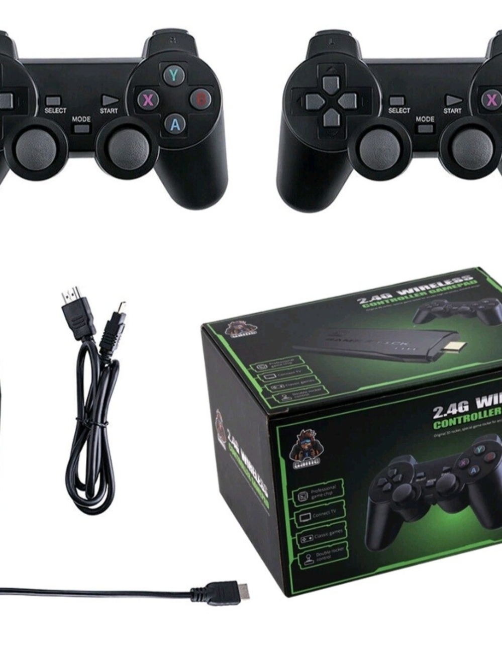HDMI 4K TV Game Stick 64G 20005+ Game VWireless Dual Game Controller Set - Black